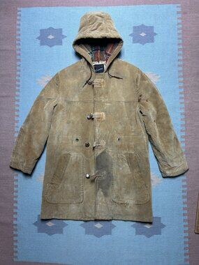 Vintage 70s JCPenney corduroy jacket long coat hooded lined distressed large 42